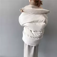 Jaqueta Feminina com gola alta, casaco curto, cor solida, moda inverno