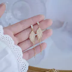 JUWANG-Luxo Banhado 14K Folhas de Ouro Real Brinco, Delicado Micro Incrustado Zi