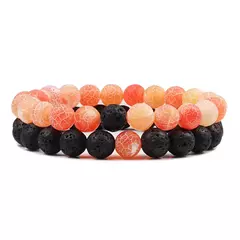 Conjunto de pulseira de pedra de lava natural preto e branco para casais, olho de tigre frisado - loja online