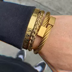 Luxo 3 pçs/set pulseira de aço inoxidável hip hop homens jóias número romano - loja online