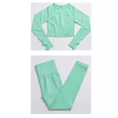 Conjunto sem costura feminino para ioga, roupa esportiva com manga longa na internet