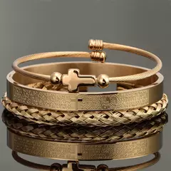 Conjunto de pulseiras cruzadas em aço inoxidável para homens, escultura em esc - loja online