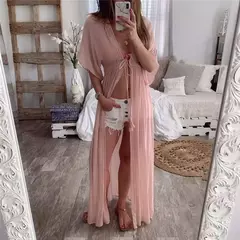 Saida de praia, cobertura longo cardigan renda