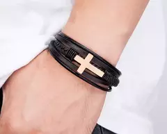 Xqni-pulseira masculina de aço inoxidável, pulseira de couro, multicolor, com - comprar online