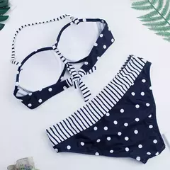 Maiô sexy preto de bolinhas para mulheres, conjunto acolchoado de biquíni push - loja online