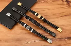 Xqni tecido corda de couro wrap estilo especial clássico de aço inoxidável pulseira de couro dos homens double-layer design diy personalização