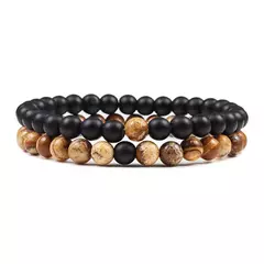 Conjunto de pulseira de pedra de lava natural preto e branco para casais, olho de tigre frisado - Smartshopstores Boutique