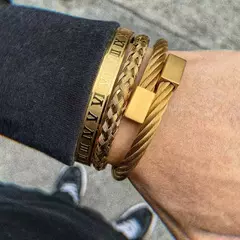 Luxo 3 pçs/set pulseira de aço inoxidável hip hop homens jóias número romano na internet