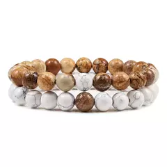 Conjunto de pulseira de pedra de lava natural preto e branco para casais, olho de tigre frisado - comprar online