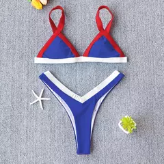 Conjunto de biquíni feminino push-up sólido, maiô patchwork, maiô brasileiro na internet