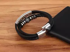 XQNI-Pulseira de couro multicamadas para homens, metal de aço inoxidável, aces na internet