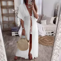 Saida de praia, cobertura longo cardigan renda na internet