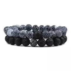 Conjunto de pulseira de pedra de lava natural preto e branco para casais, olho de tigre frisado - comprar online