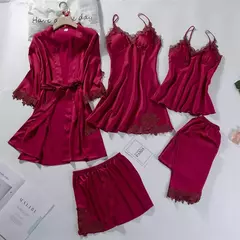Renda Patchwork Pijamas Camisola, Kimono Roupão Vestido, Cetim Lady Nighty e Ro