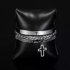 Pulseira de aço inoxidável, jóia esculpida de luxo, puro charme, conjunto de três peças - comprar online