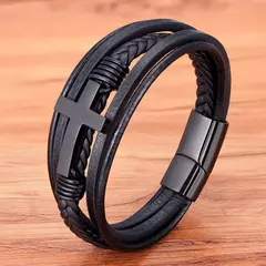 Xqni-pulseira masculina de aço inoxidável, pulseira de couro, multicolor, com - comprar online