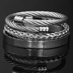 Conjunto de pulseiras cruzadas em aço inoxidável para homens, escultura em esc na internet
