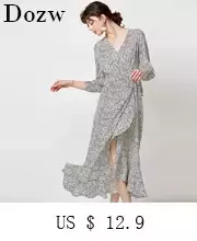 Imagem do Vestido estampado floral feminino, vestido sexy com gola V, babado