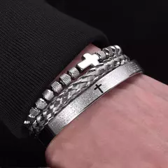 Conjunto de pulseiras cruzadas em aço inoxidável - loja online