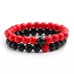 Conjunto de pulseira de pedra de lava natural preto e branco para casais, olho de tigre frisado