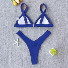 Conjunto de biquíni feminino push-up sólido, maiô patchwork, maiô brasileiro na internet