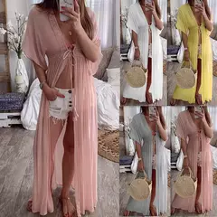 Saida de praia, cobertura longo cardigan renda na internet