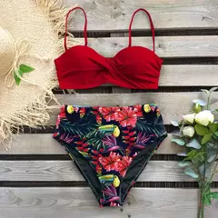 Biquíni feminino sexy com estampa de folhas, roupa de banho na internet