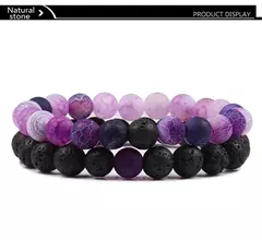 Conjunto de pulseira de pedra de lava natural preto e branco para casais, olho de tigre frisado - comprar online