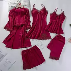 Renda Patchwork Pijamas Camisola, Kimono Roupão Vestido, Cetim Lady Nighty e Ro - comprar online