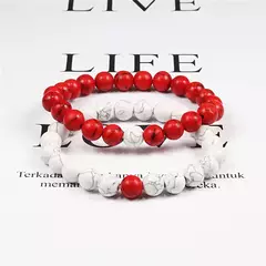 Conjunto de pulseira de pedra de lava natural preto e branco para casais, olho de tigre frisado - Smartshopstores Boutique