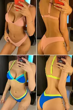 Imagem do Conjunto de biquíni feminino push-up sólido, maiô patchwork, maiô brasileiro