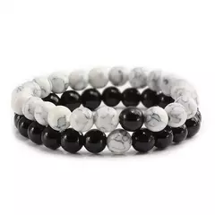 Imagem do Conjunto de pulseira de pedra de lava natural preto e branco para casais, olho de tigre frisado