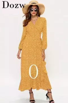 Vestido estampado floral feminino, vestido sexy com gola V, babado