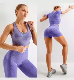 Conjunto sem costura feminino para ioga, roupa esportiva com manga longa - loja online