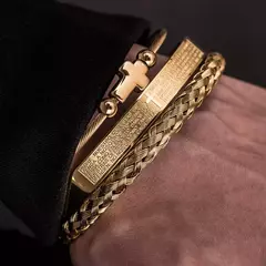Pulseira de aço inoxidável, jóia esculpida de luxo, puro charme, conjunto de três peças na internet