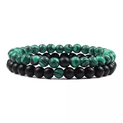 Imagem do Conjunto de pulseira de pedra de lava natural preto e branco para casais, olho de tigre frisado