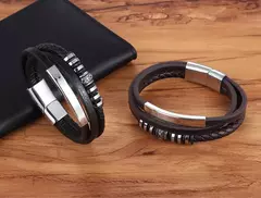 XQNI-Pulseira de couro multicamadas para homens, metal de aço inoxidável, aces - Smartshopstores Boutique
