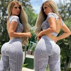 Camuflagem conjunto de esporte feminino 2 peças duas peças - loja online
