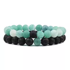 Conjunto de pulseira de pedra de lava natural preto e branco para casais, olho de tigre frisado na internet