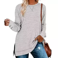 Camisa Feminina Casual de Manga Comprida Sólida Elegante Túnica