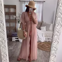 Saida de praia, cobertura longo cardigan renda - comprar online