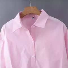 Camisa feminina de botões de manga comprida, blusas 100% algodão - comprar online