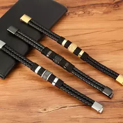 Xqni tecido corda de couro wrap estilo especial clássico de aço inoxidável pulseira de couro dos homens double-layer design diy personalização - Smartshopstores Boutique