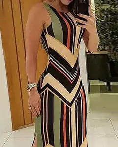 Maxi vestido feminino colorblock sem manga - Smartshopstores Boutique