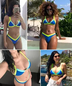 Conjunto de biquíni feminino push-up sólido, maiô patchwork, maiô brasileiro