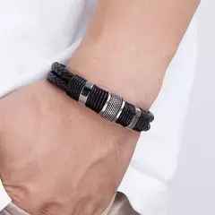 Xqni tecido corda de couro wrap estilo especial clássico de aço inoxidável pulseira de couro dos homens double-layer design diy personalização - Smartshopstores Boutique