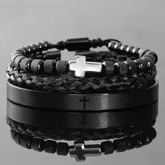 Conjunto de pulseiras cruzadas em aço inoxidável para homens, escultura em esc - comprar online