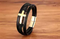 Xqni-pulseira masculina de aço inoxidável, pulseira de couro, multicolor, com - comprar online