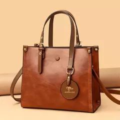 Imagem do Bolsa de couro vintage para mulheres 3 camadas, bolsa casual para senhoras, bols