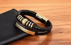 Imagem do XQNI-Pulseira de couro multicamadas para homens, metal de aço inoxidável, aces